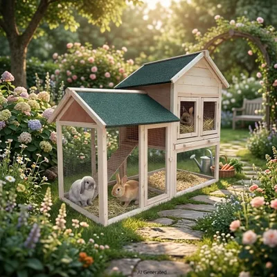 Produktbild von Hasenstall BUNNY DELUXE Kleintiergehege Kaninchenstall Käfig Hase Stall Gehege, KI-generiertes Bild