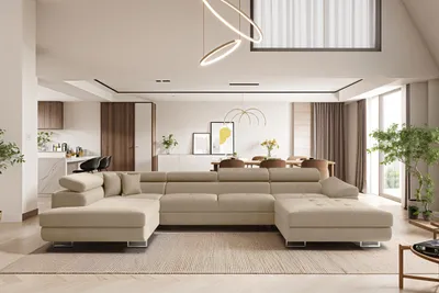 Image de Canapé d'angle en U avec fonction couchage Falio II et appuie-t?te réglables Beige clair Côté gauche