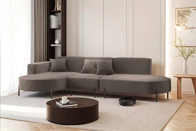 Produktbild von Ecksofa Designersofa VALENCIA in Stoff Quelle Braun Ottomane Links