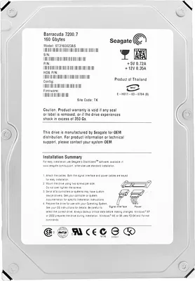 Produktbild von Seagate 160GB HDD Desktop HDD, SATA, 160 GB, 3.5", 1 W, 7,5 W, 5, 12
