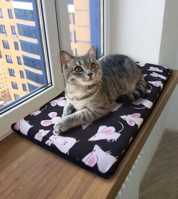 Produktbild von Katzenkissen Fensterbank 55x25 cm Katzenbett wasserdicht komfortabel mit 2 selbstklebenden Streifen, Mäuse