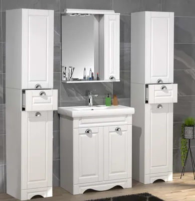 Produktbild von VCM 5-tlg. Waschplatz Waschtisch Breite 60 cm Badmöbel Set Waschbecken Spiegelschrank Hochschrank Landhaus Casalo L