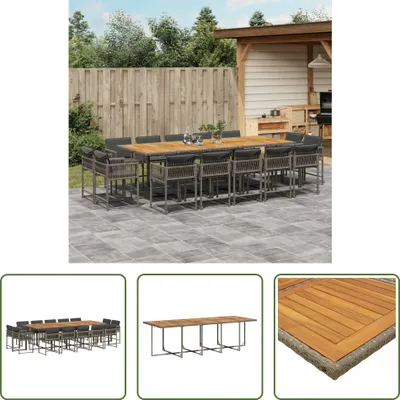 Produktbild von The Living Store 15-tlg. Garten-Essgruppe mit Kissen Grau Poly Rattan