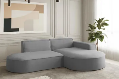 Produktbild von Ecksofa Designersofa PALMA XS in Stoff Opera Velvet Grau Ottomane Rechts