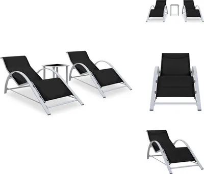 Produktbild von vidaXL Sonnenliegen 2 Stk. mit Tisch Aluminium Schwarz -  Sonnenliegen