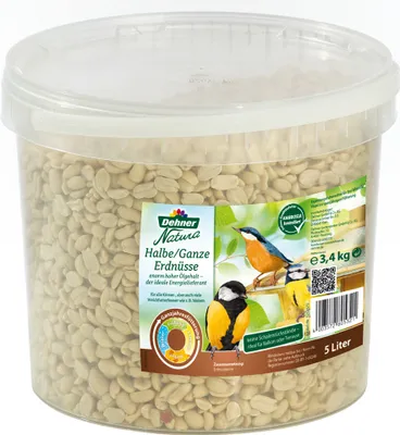 Produktbild von Dehner Natura Premium Wildvogelfutter, halbe / ganze Erdnüsse schalenfrei, Ganzjahresfutter proteinreich / energiereich, hochwertiges Vogelfutter für Wildvögel, 3.4 kg