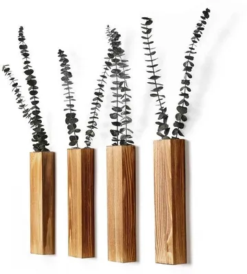 Image de Porte-plantes muraux Houtene - Décoration murale moderne pour la chambre à coucher et la salle de bains. Pots suspendus modernes. Accessoires d'intérieur polyvalents en bois pour fleurs séchées et gazon artificiel (marron, lot de 4).
