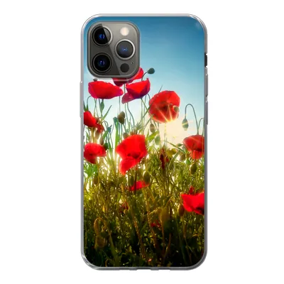 Produktbild von MuchoWow® Handyhülle Schutzhülle Hülle für iPhone 12 Pro Mohnblumen - Toskana - Sonne - Rot - Blau Silikon Softcase Handy Hülle - Abdeckung