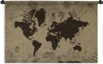 Produktbild von MuchoWow® Wandteppich Wandbehang Weltkarte - Vintage - Schwarz 60x40 cm Tapisserie Dekoration Wandtuch - Wanddekorationen