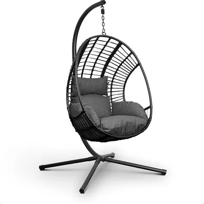 Produktbild von Hängesessel mit Gestell - Hängesessel Für Indoor und Outdoor - Inkl. Kissen - Egg Chair - bis 150kg (Dunkelgrau)