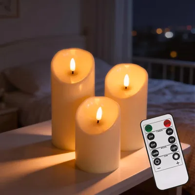 Zdjęcie produktu dla 3 świece LED z pilotem i timerem, bez płomienia, przeznaczone do użytku na zewnątrz, wodoodporne