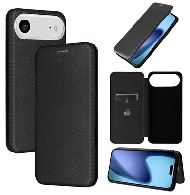 Produktbild von Für Apple iPhone 17 Air Carbon Faser Hybrid Kunstleder Flip Schutz Hülle Schwarz
