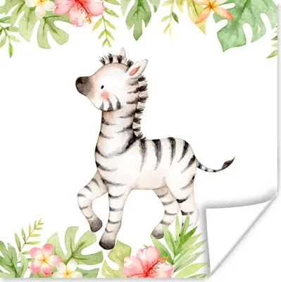 Produktbild von MuchoWow® Poster Zebra - Aquarellfarbe - Dschungel 100x100 cm - Babyzimmer