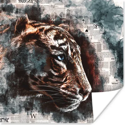 Produktbild von MuchoWow® Poster Tiger - Zeitung - Kunst 100x100 cm - Babyzimmer