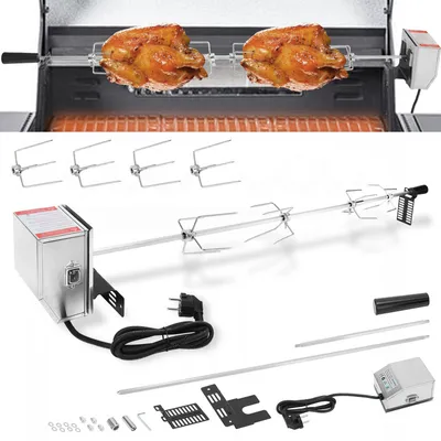 Produktbild von Jopassy BBQ Grillspieß 117cm 220-240V aus Edelstahl 4 Fleischklammern, Drehspieß Rôtisserie Elektrischer Drehspieß Rotisserie Drehspiess Camping