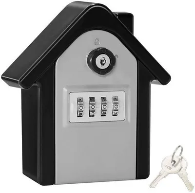 Imagen del producto de Caja de seguridad, caja de seguridad WACCET con código numérico en el exterior, gran caja de seguridad para montaje en pared, apta para uso en exteriores, interiores, garajes y oficinas. Caja para llaves (plateada)