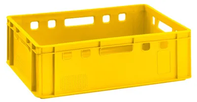 Image de Caisse à viande E2 jaune 60x40x20cm Caisse de stockage Eurobox en provenance d'Allemagne, convient pour aliments, robuste, empilable