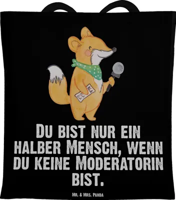 Produktbild von Mr. & Mrs. Panda baumwoll shopper Moderatorin Herz - Schwarz - Geschenk, Laptoptasche, Jutebeutel, Schultasche, Tote Bag, Tasche, Tragetasche