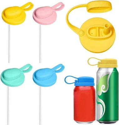 Produktbild von 4 Stück Deckel für Getränkedosen - 5.5 cm - Silikonstrohhalme - Auslaufsicher, staubdicht, insektenabweisend - Für Dosen, Cola, Limonade, Bier