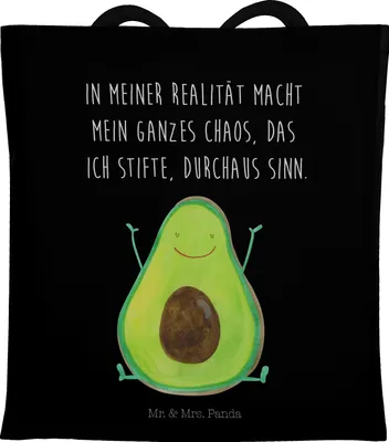 Produktbild von Mr. & Mrs. Panda Shopping Tasche Avocado Glücklich - Schwarz - Geschenk, Tragetasche, Chaotisch, Freude, Frucht, Schultasche, Jutebeutel, Tote Bag, Chaos