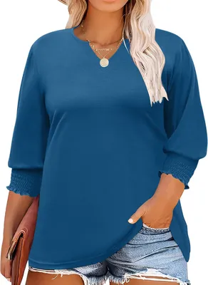 Productafbeelding van Damesblouse met 3/4-mouwen en V-hals in grote maten, losse pasvorm, maten XL tot 5XL