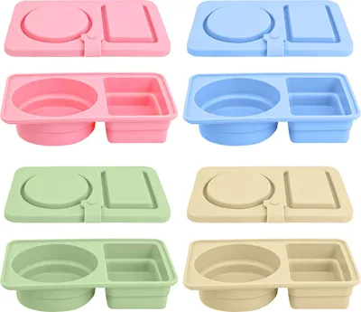 Produktbild von 2/4-teilige Dressingbehälter mit Doppelfach und Deckel, faltbare Saucenbox aus Silikon, wiederverwendbare Snackbehälter, stapelbare Gewürzbox für unterwegs