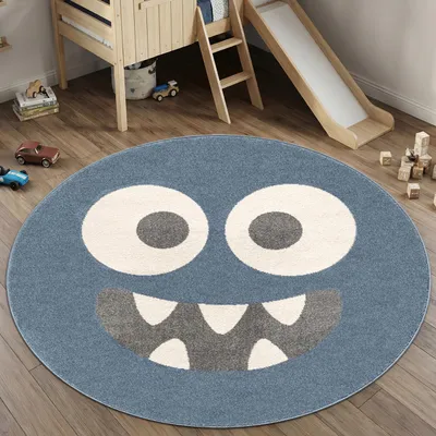 Immagine prodotto di Tappeto per bambini blu con un simpatico mostriciattolo - 120 cm, rotondo