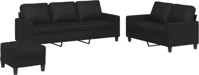 Produktbild von vidaXL 3-tlg. Sofagarnitur mit Kissen Schwarz Kunstleder