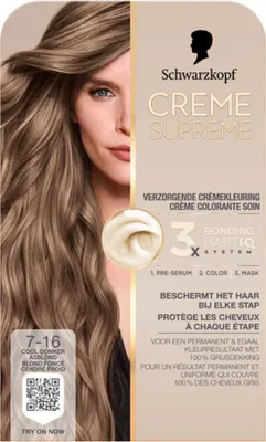 Produktbild von Schwarzkopf - Haarfarbe - Creme Supreme 7-16 - Kühles dunkles Aschblond - 245 g - 1 Stück