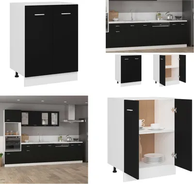 Image de vidaXL Armoire basse noire 60x46x81,5 cm Bois composite - Armoires basses - Armoires de cuisine - Armoires de cuisine