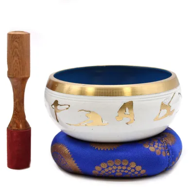 Imagen del producto de Juego de Cuenco Tibetano Lrg - Movimiento de Yoga - Blanco/Azul 14cm