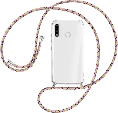 Produktbild von Handykette Backcover-Schutzhülle mit Band (Metall silberfarben) für Samsung Galaxy A70e - rosa Karo