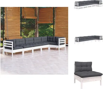 Produktbild von vidaXL 6-tlg. Garten-Lounge-Set mit Kissen Weiß Kiefernholz -  Gartenmöbel-Sets