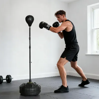 Produktbild von SUGIFT Punchingball Boxständer höhenverstellbar 145–180 cm, Standboxsack, befüllbare Basis bis 25 kg, Schwarz | Ø 25 cm | Stahl & Kunstleder | Saugnäpfe