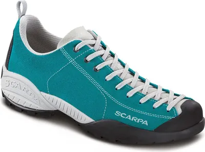 Mojito Lifestyle-Schuhe von Scarpa in Türkis mit grauen Schnürsenkeln und schwarzer Sohle.