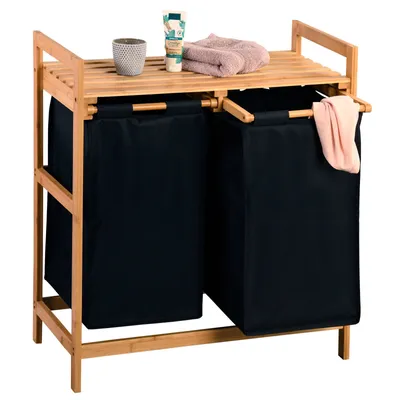 Produktbild von Sortierkorb mit Ablage, schwarz, Bambus, Polyester 64 x 73 x 33cm