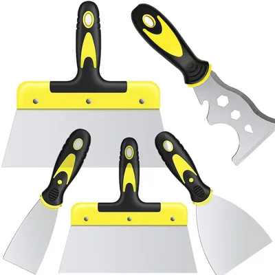 Image de Kit de spatules à enduire, 5 pièces, en acier inoxydable - Pour plaques de plâtre et peinture