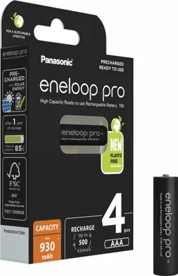 Produktbild von Panasonic BK-4HCCE/4BE, Wiederaufladbarer Akku, AAA, Nickel-Metallhydrid (NiMH), 1,2 V, 4 Stück(e), 900 mAh