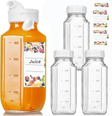 Produktbild von PromoHome® Wiederverwendbare Glas-Smoothieflaschen Set - 4 Stück 500ml Milchflaschen mit luftdichten Silikondeckeln, spülmaschinenfest