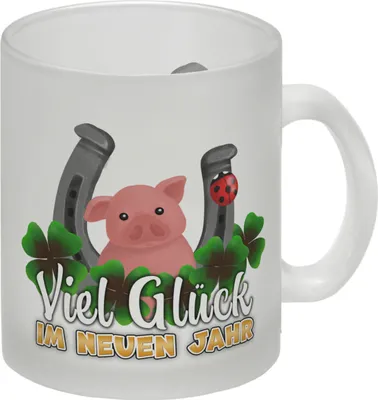 Produktbild von Viel Glück im neuen Jahr Glas Tasse mit Glücksbringern