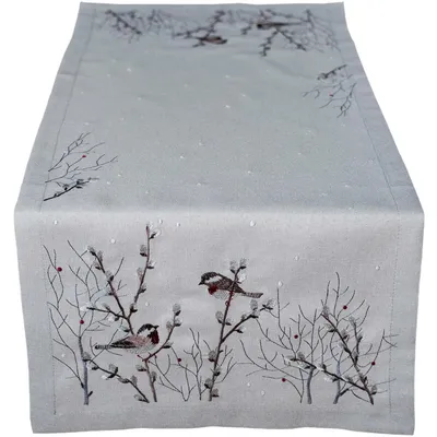 Produktbild von Tischläufer DINA mit Vogel Stick als Herbst-Deko Polyester 40 x 90 cm