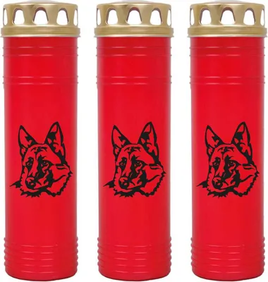 Produktbild von Grabkerze Rot 3er Pack, Brenndauer: 170 Stunden ( je Kerze ), Motiv: Schäferhund