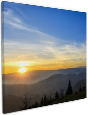 Produktbild von Wallario Premium Leinwandbild Sonnenaufgang über dem Schwarzwald in Größe 50 x 50 cm