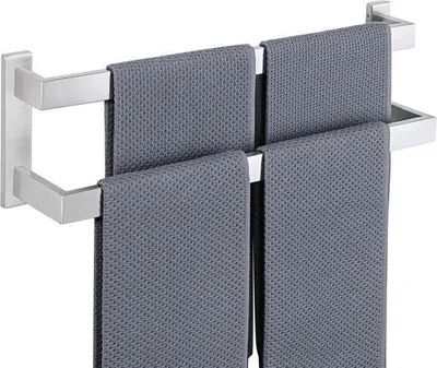 Obrázek produktu pro Držák na ručníky, dvojitý, nástěnný, 50 cm, nerezová ocel SUS304, kartáčovaný povrch, vhodný do koupelny i kuchyně