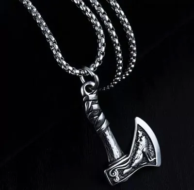 Produktbild von Herren Anhänger Axt Beil Edelstahl Silberfarben Mit Kette