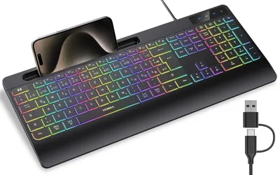 Produktbild von KOE200 Kabelgebundene Tastatur beleuchtet QWERTZ Layout RGB-Beleuchtung für nächtliche Produktivität