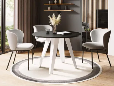 Produktbild von Esstisch Glory Weiß im Industriestil - Modern, Rund - Ausziehbar von 90 cm bis 130 cm, mit Pulverbeschichteten Metallbeinen, Tisch für Kleine Küche - Schwarz