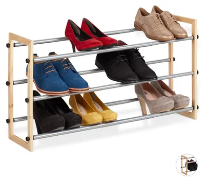 Schuhregal ausziehbar, 3 Ebenen, Holz & Eisen, bis 118 cm