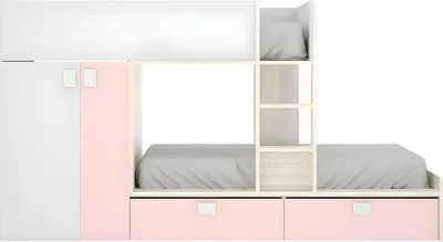 Produktbild von Etagenbett - 2 × 90 × 190 cm - Einbauschrank - weiß, natur und rosa - JUANITO