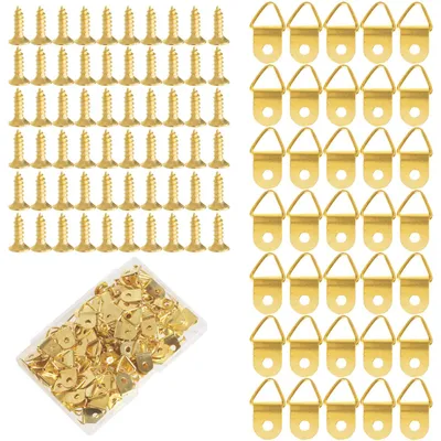 Produktbild von 100 Fotohaken, Aufhängehaken für Bilderrahmen, Haken mit Schrauben, Aufhängehaken für Zuhause, Büro, Fotos, Gemälde, goldfarben